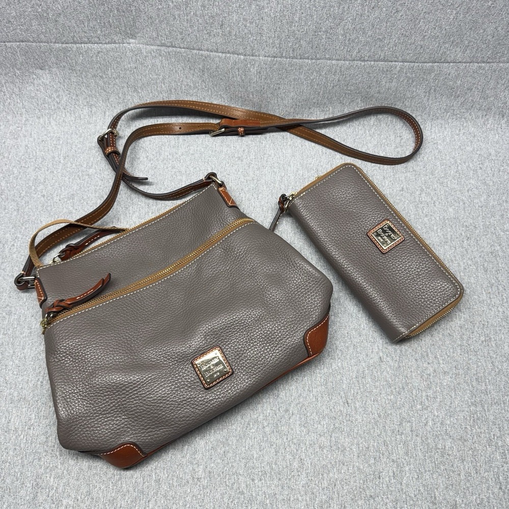 Dooney & Bourke Pebble Grain Leather Crossbody & Zip Clutch Set in Elephant Gray
